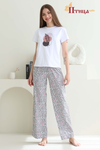 Н8 Пижама с брюками домашняя хлопковая (XL,XXl,XXXL))