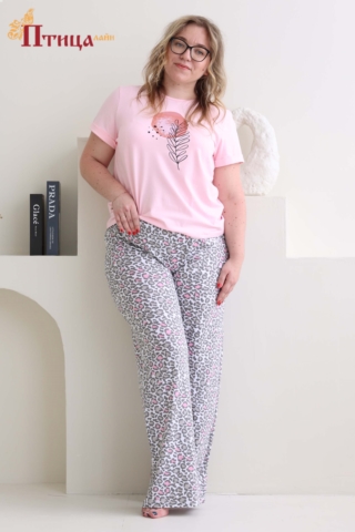 Н7 Пижама с брюками домашняя хлопковая (XL,XXL,XXXL)