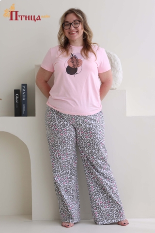 __Н6 Пижама с брюками домашняя хлопковая (XL,XXl,XXXL))