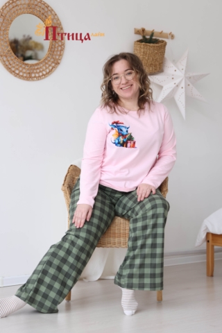 Н26 Пижама с брюками домашняя хлопковая (XL, XXL, XXXL)