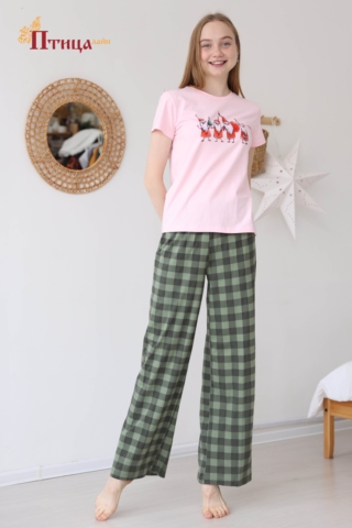 Н34 Пижама с брюками домашняя хлопковая (XS,S,M,L) (2500руб)