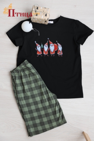 Н41 Пижама с шортами домашняя хлопковая (XL,XXL,XXXL)